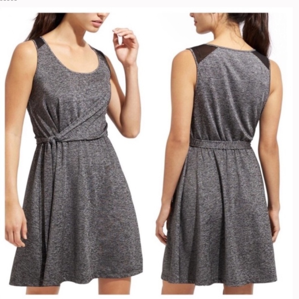 Athleta Heathered Gray Sleeveless Knit Tie-Waist Dress